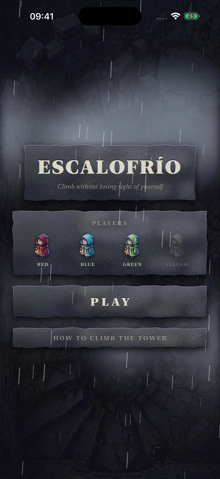 The game menu, with the pawns for choosing how many are climbing